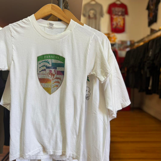 Vintage Porsche Glitter Rainbow Logo T-Shirt - Small (W)