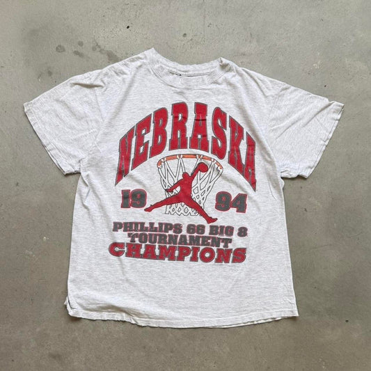 Vintage 1995 Nebraska Basketball Big 8 Champions T-Shirt - Large