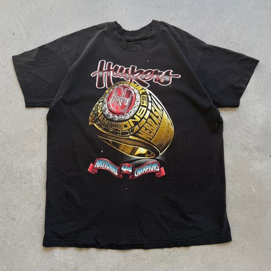 Vintage 90s Nebraska Huskers Championship Ring T-Shirt - X-Large