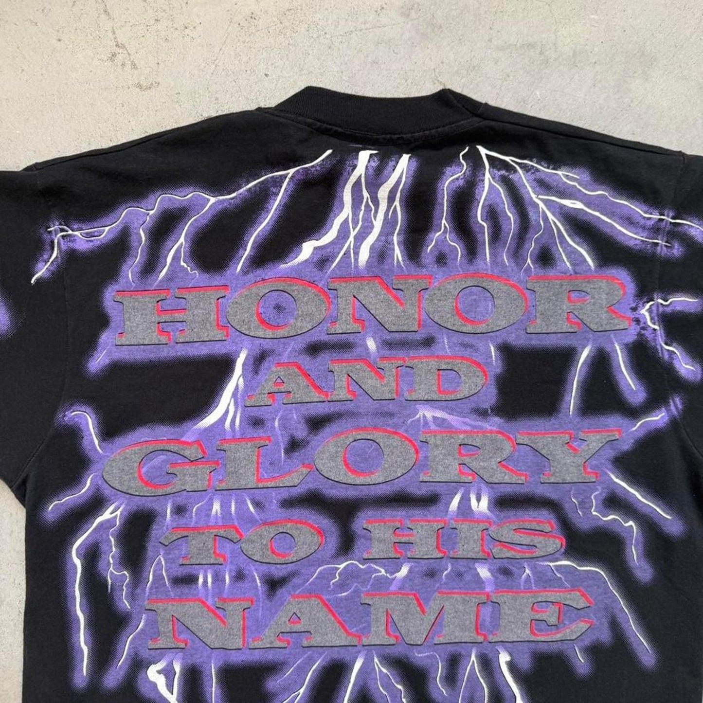 Vintage 90s Great God Lightning AOP Jesus T-Shirt - Large
