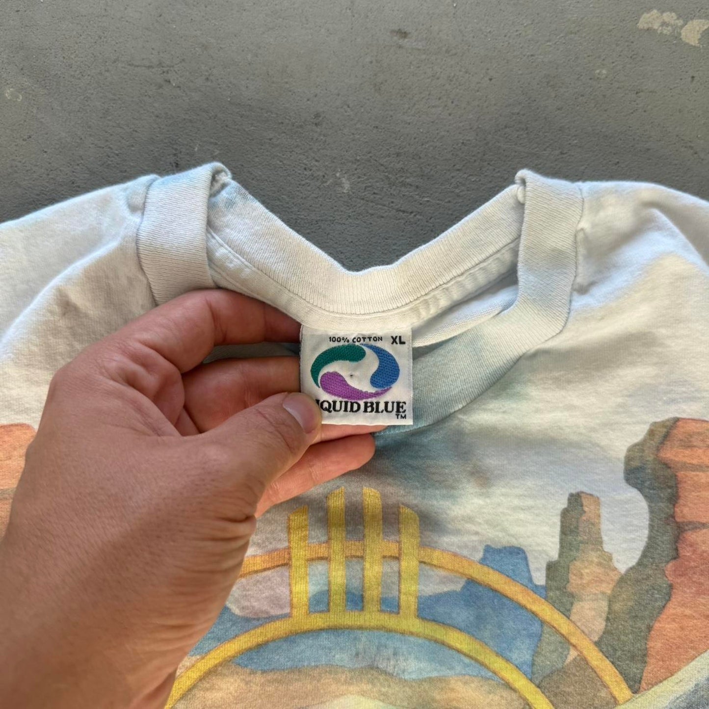 Vintage 90s Liquid Blue Cow Skull Western Animal T-Shirt - X-Large
