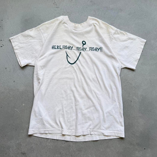 Vintage 90s Here Fishy Fishy Fishing T-Shirt - Large