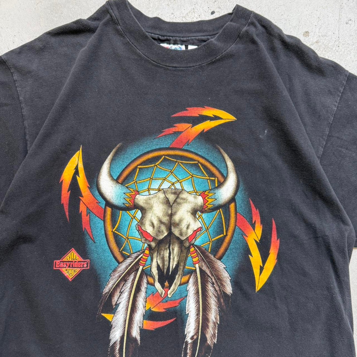 Vintage 1994 Sturgis Easyriders Flame Skull Biker T-Shirt - Large