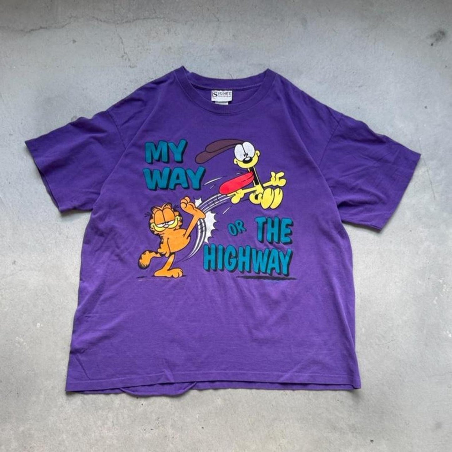 Vintage 90s Garfield My Way or the Highway Cartoon T-Shirt - X-Large