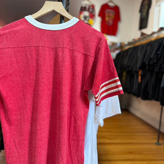 Vintage 80s Nebraska Huskers Helmet Striped Sleeve T-Shirt