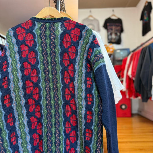 Vintage 90s Leaf Nature Knitted Cardigan Sweater - Medium