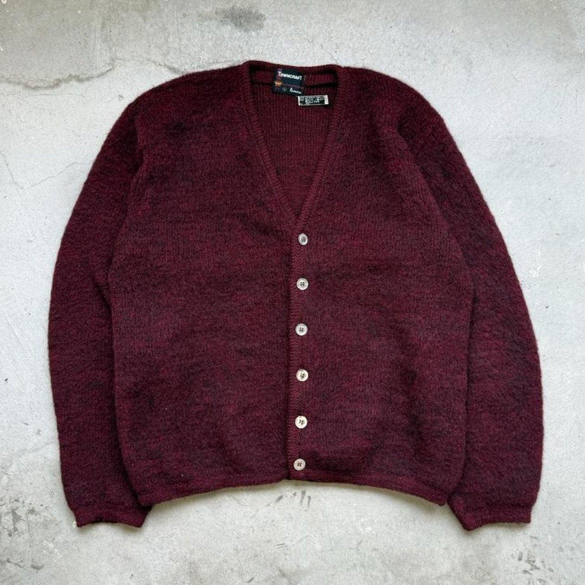 Vintage Towncraft Mohair Burgundy Black Blend Cardigan - Large