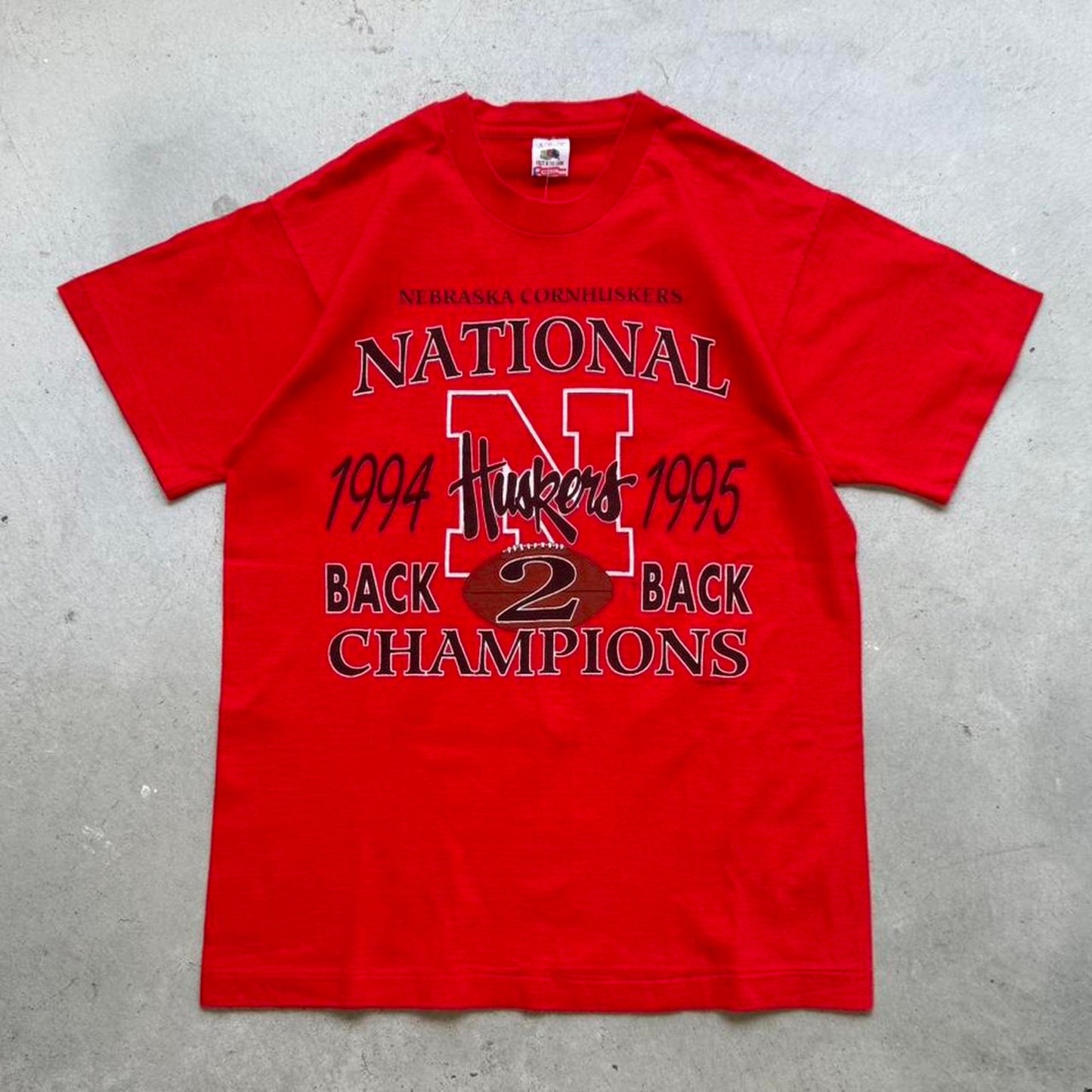 Vintage 1995 Nebraska Huskers National Champions Back 2 Back T-Shirt - Large