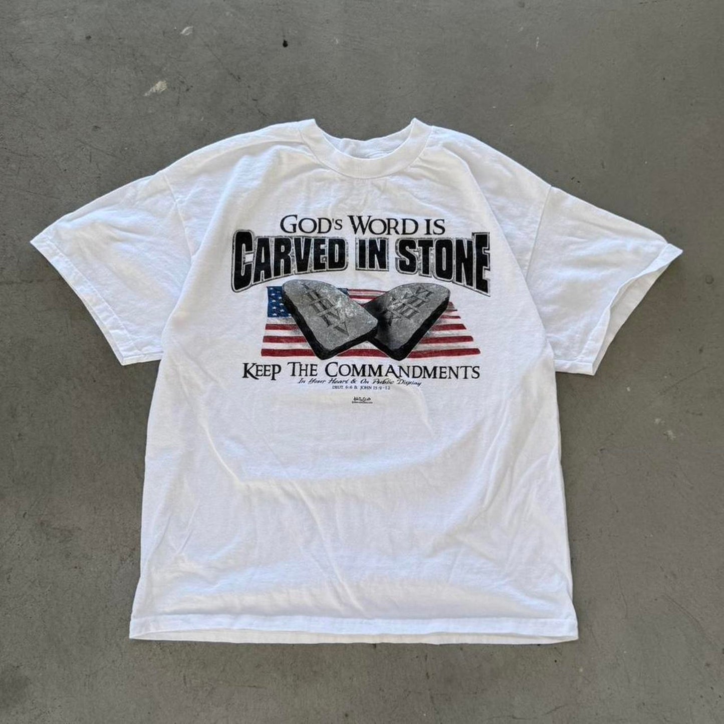 Vintage Y2K Gods Word is Carved in Stone Jesus T-Shirt - Large