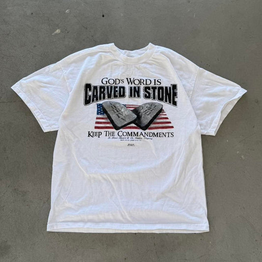Vintage Y2K Gods Word is Carved in Stone Jesus T-Shirt - Large