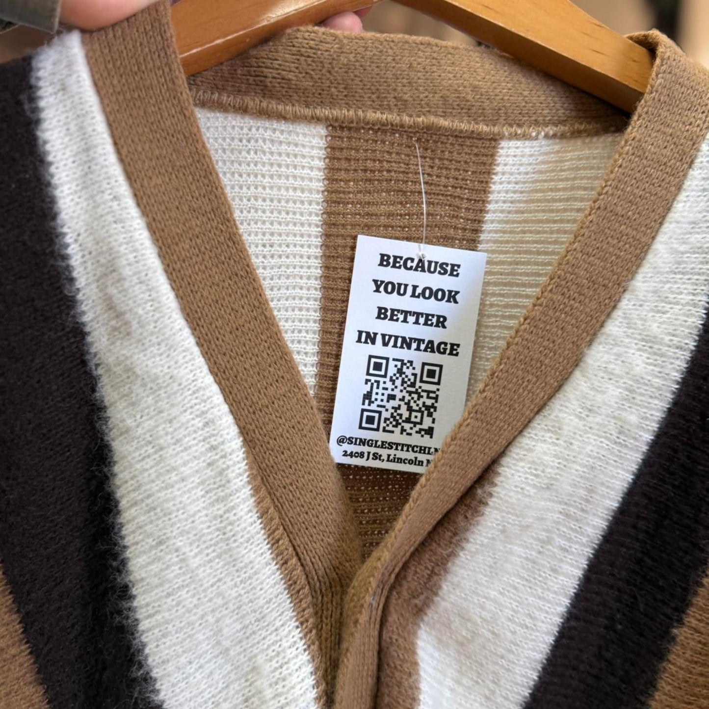 Vintage 89s Striped Tonal Cardigan Sweater - Medium