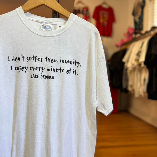 Vintage 90s Text Humor Insanity Lake Okoboji T-Shirt