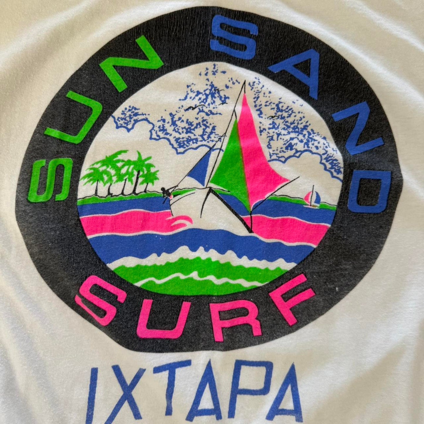 Vintage 80s Sun Sand Surf Ixtapa Beach T-Shirt - Large