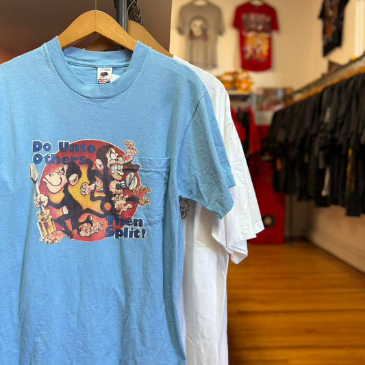 Vintage Do Unto Others Then Split Monkey Cartoon Humor T-Shirt