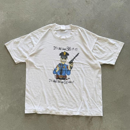 Vintage 90s It’s Not About Big It Is Cop Humor T-Shirt - X-Large