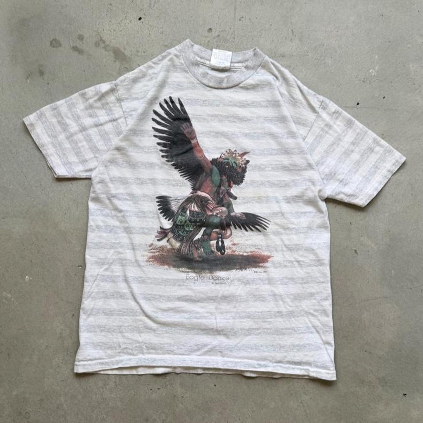 Vintage 90s Eagle Native American Striped T-Shirt - Medium