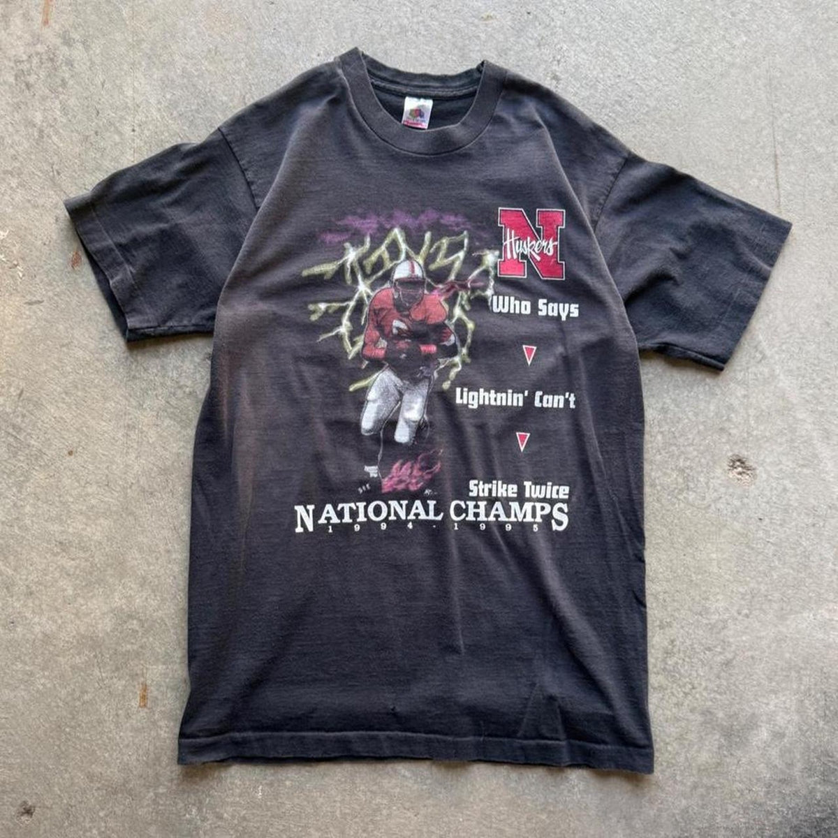 Vintage 90s Nebraska Huskers National Champs Lightning T-Shirt - X-Large