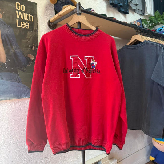 Vintage 90s Nebraska Herbie Husker Embroidered Crewneck - Large
