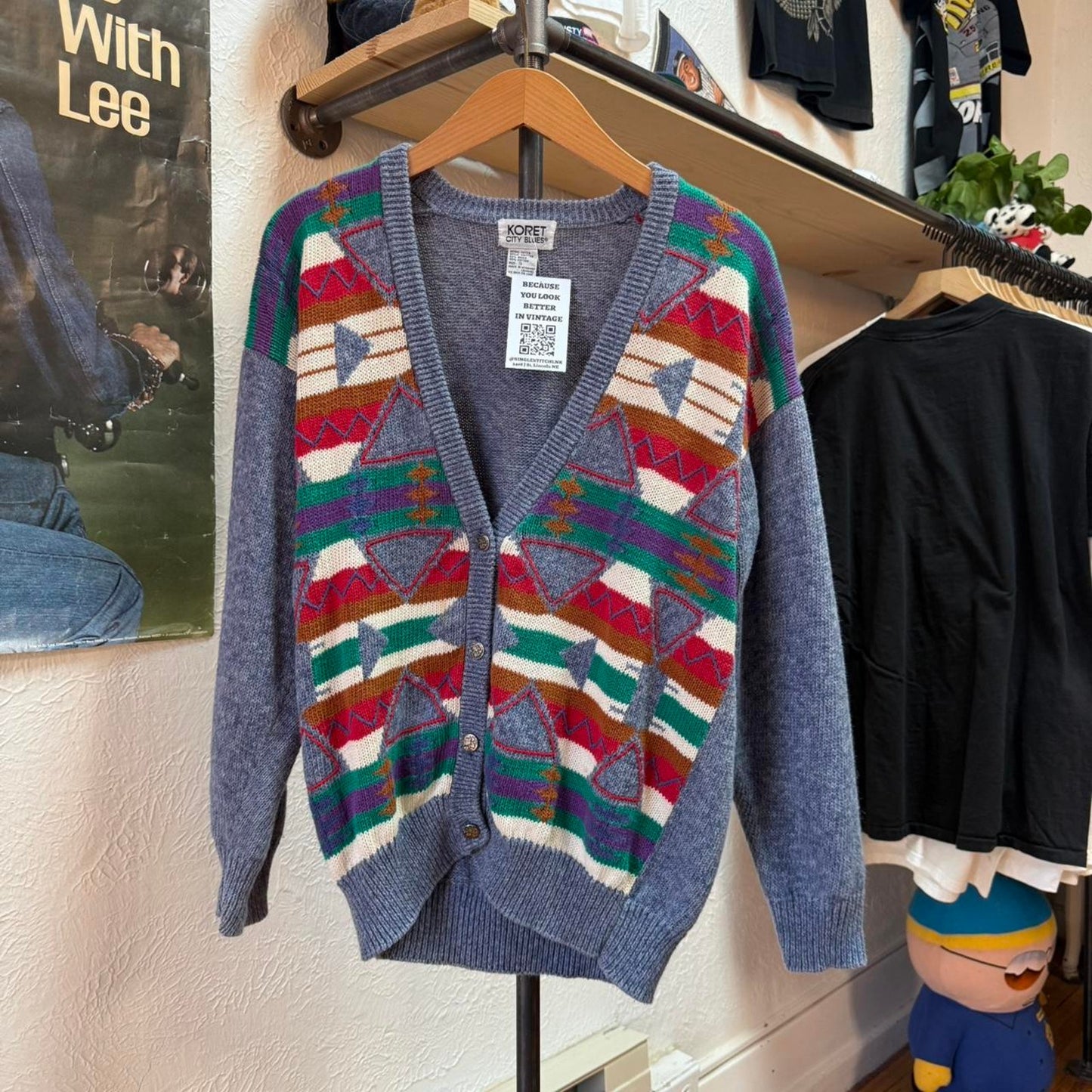 Vintage 90s Aztec Patterned Cardigan Sweater - Small