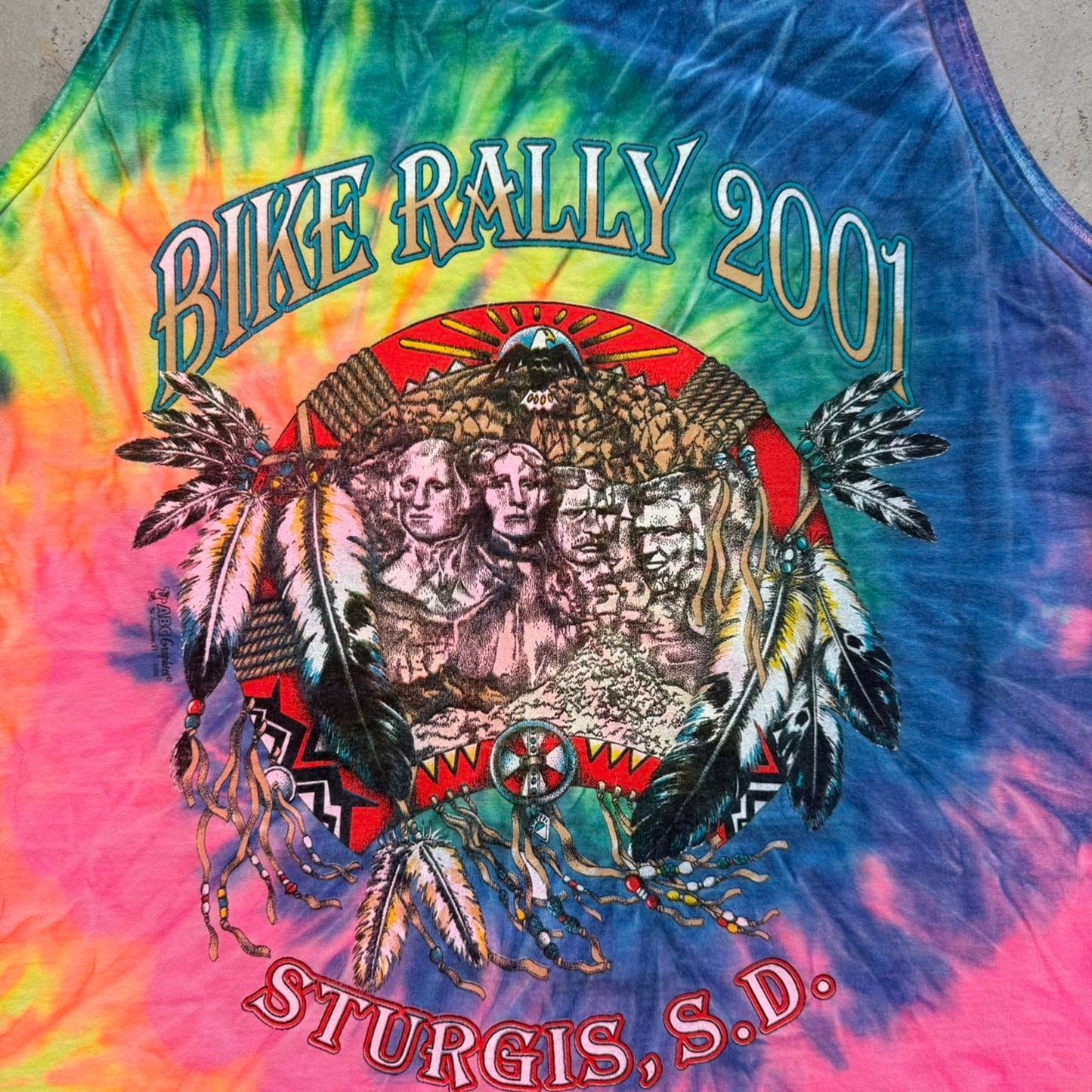 Vintage 2001 Sturgis Bike Week Tie Dye Motorcycle Rally Tank Top - Large