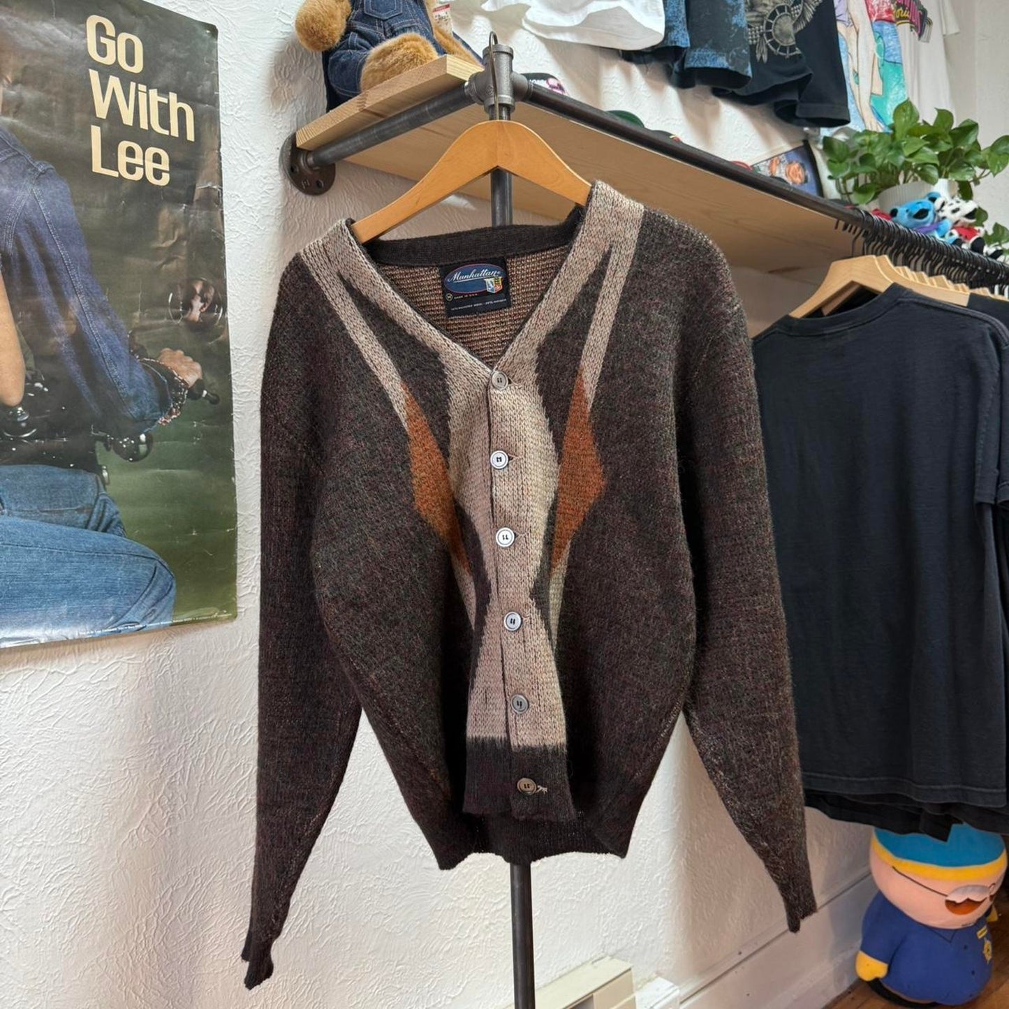 Vintage 1960s Mohair Manhattan Patterned Cardigan - Medium