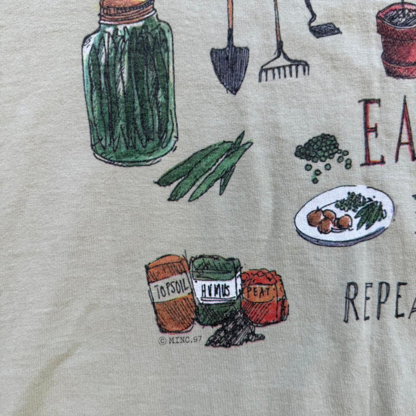 Vintage 90s Gardening Sow Grow Eat Repeat T-Shirt - X-Large
