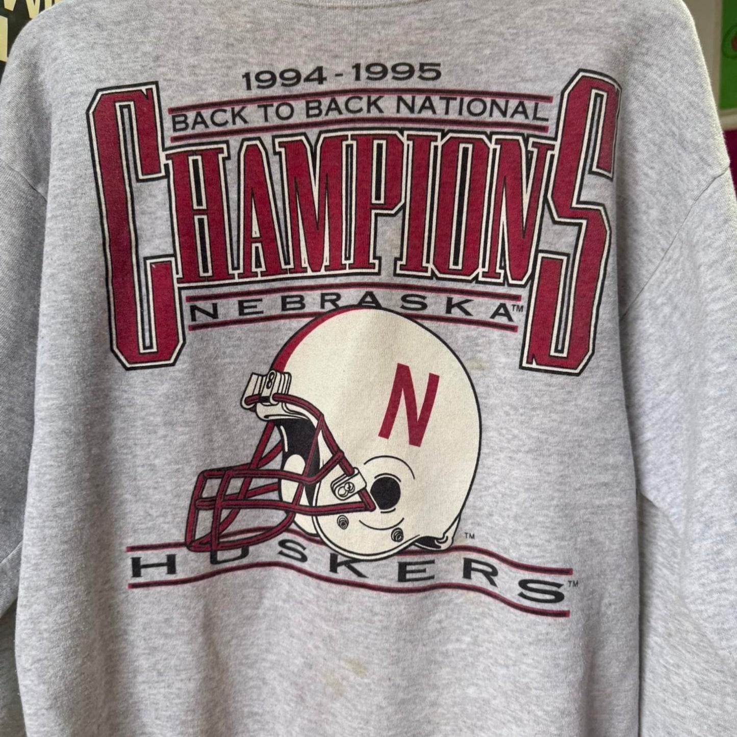 Vintage 90s Nebraska Huskers Champions Helmet Crewneck - Large