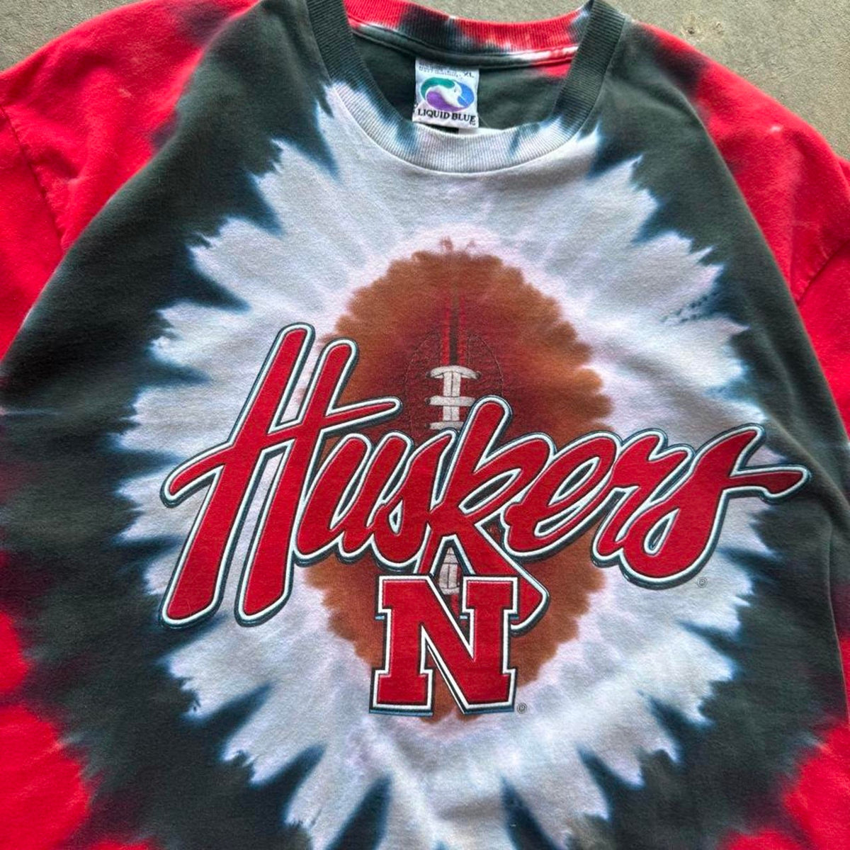 Vintage 90s Nebraska Huskers Liquid Blue Football T-Shirt - X-Large