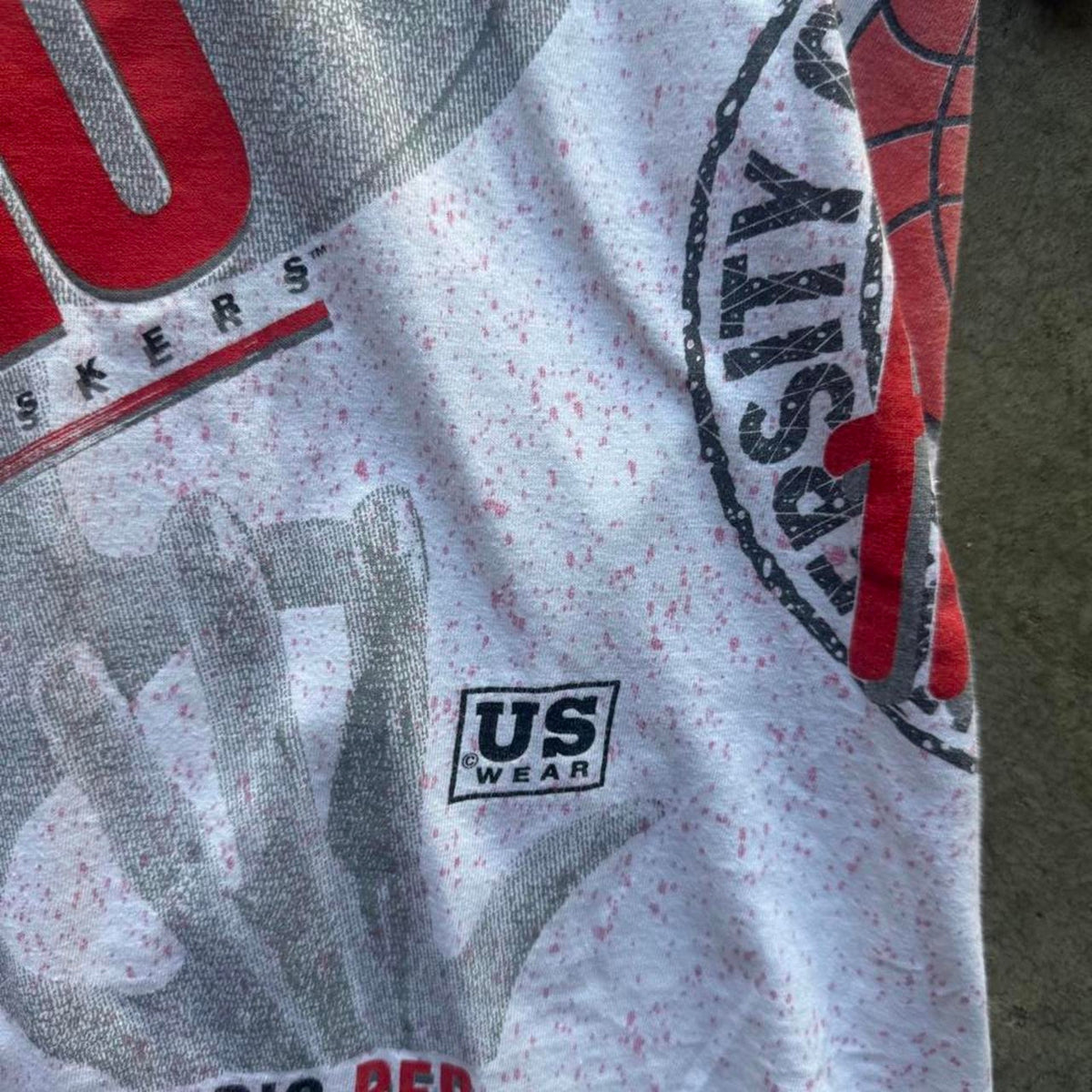 Vintage 90s Nebraska Huskers Basketball All Over Print T-Shirt - Large
