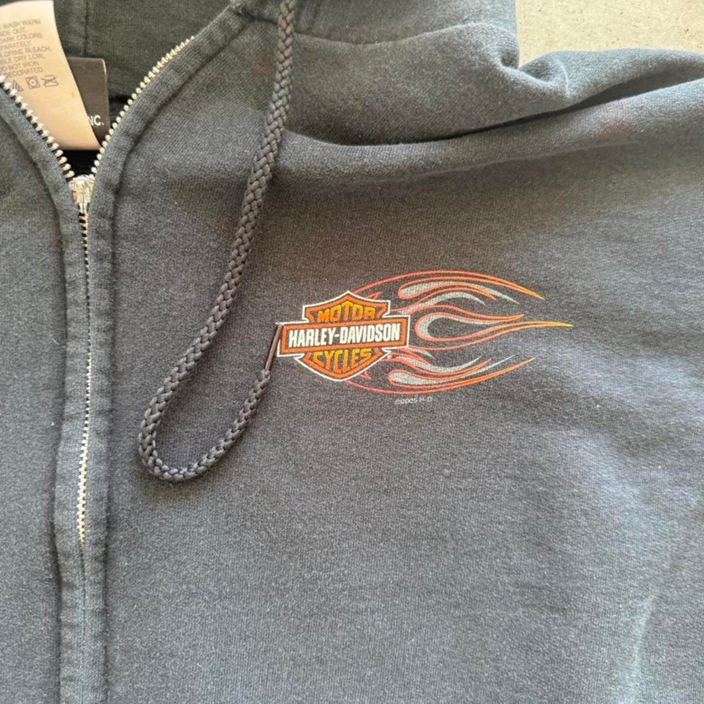 Vintage Harley Davidson Flame Sleeve Bike Zip Up Hoodie - XX-Large