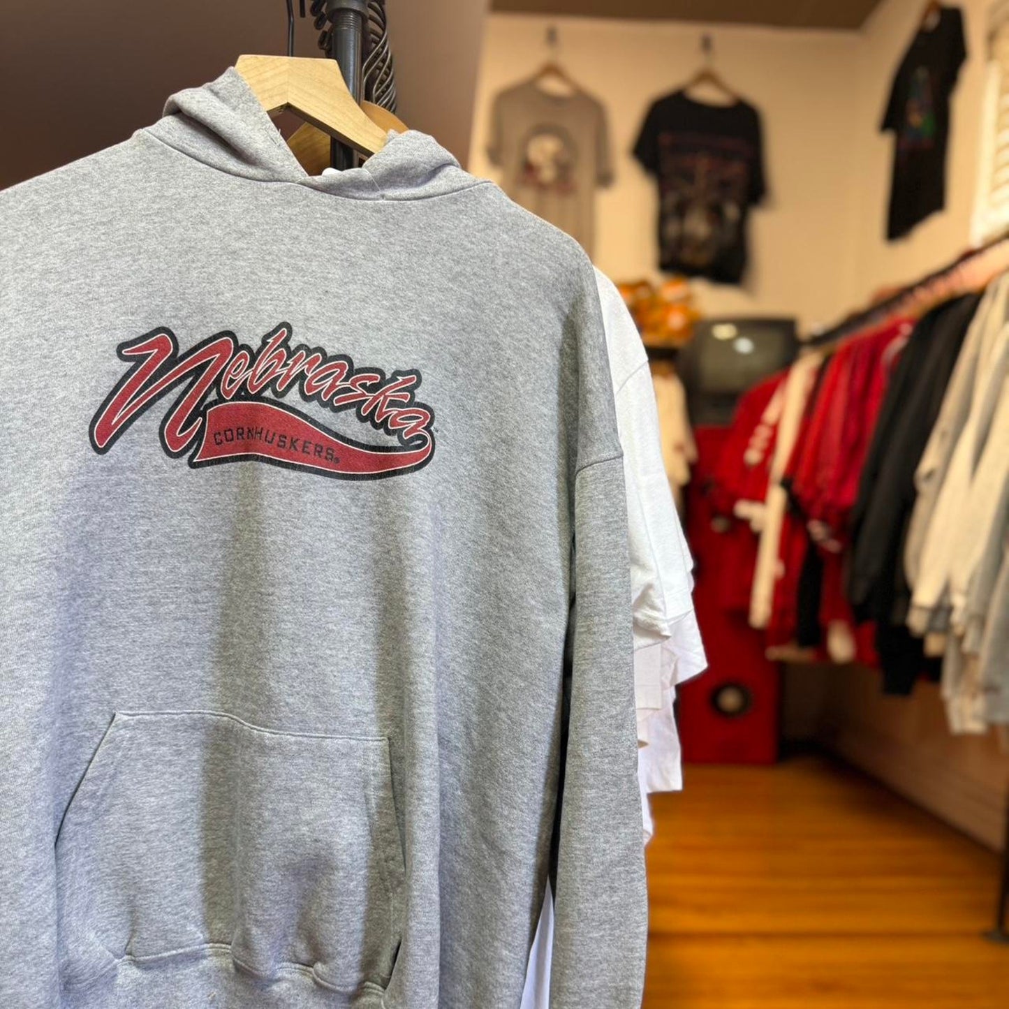 Vintage 90s Nebraska Huskers Football Hoodie - Large