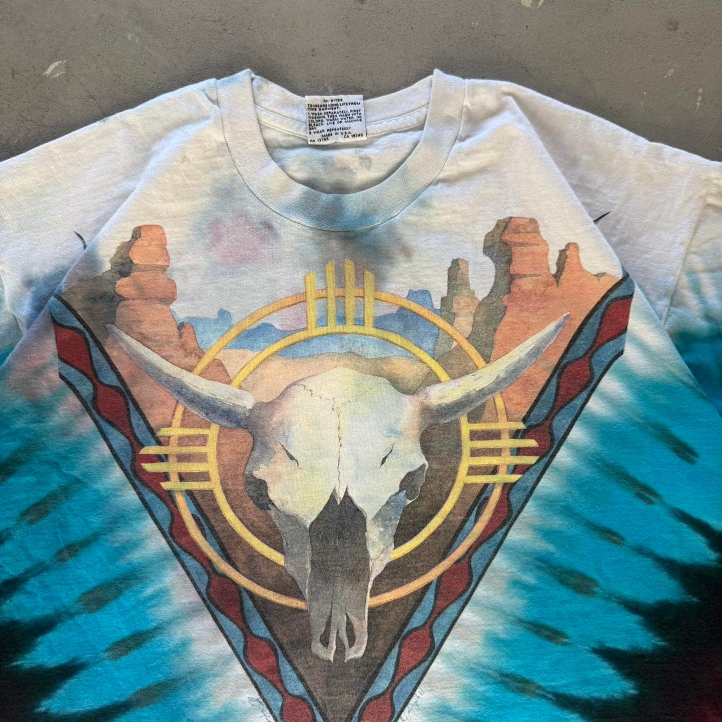 Vintage 90s Liquid Blue Cow Skull Western Animal T-Shirt - X-Large