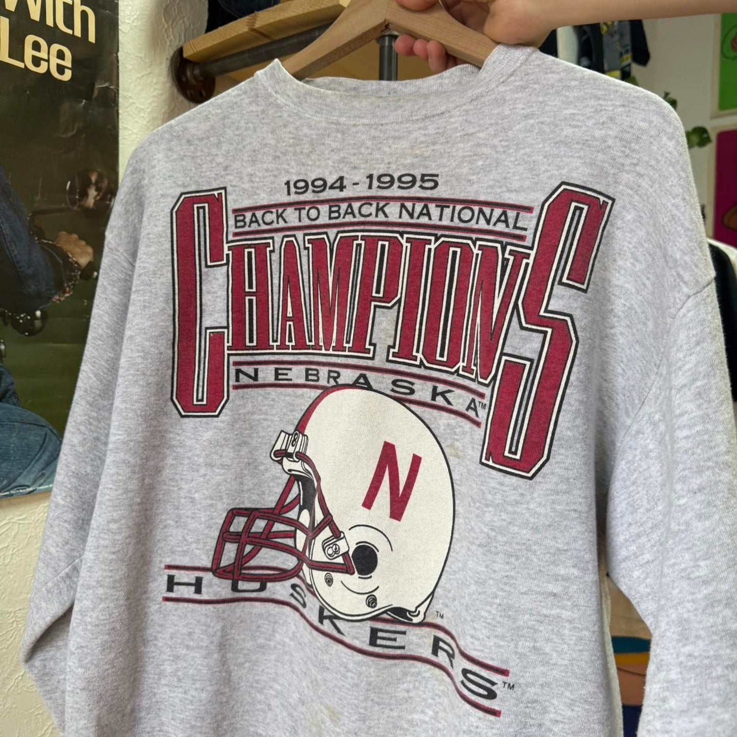 Vintage 90s Nebraska Huskers Champions Helmet Crewneck - Large