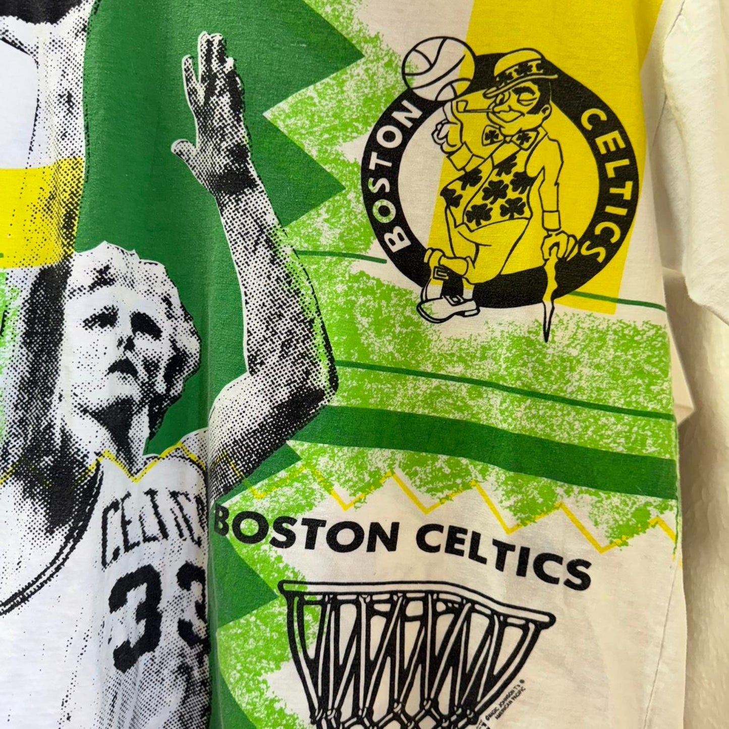 Vintage 90s Boston Celtics NBA Basketball AOP Magic Johnson T-Shirt