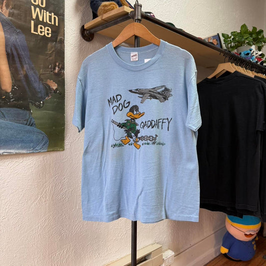 Vintage 80s Mad Dog Qaddafi Anti Terrorist Military T-Shirt - Large