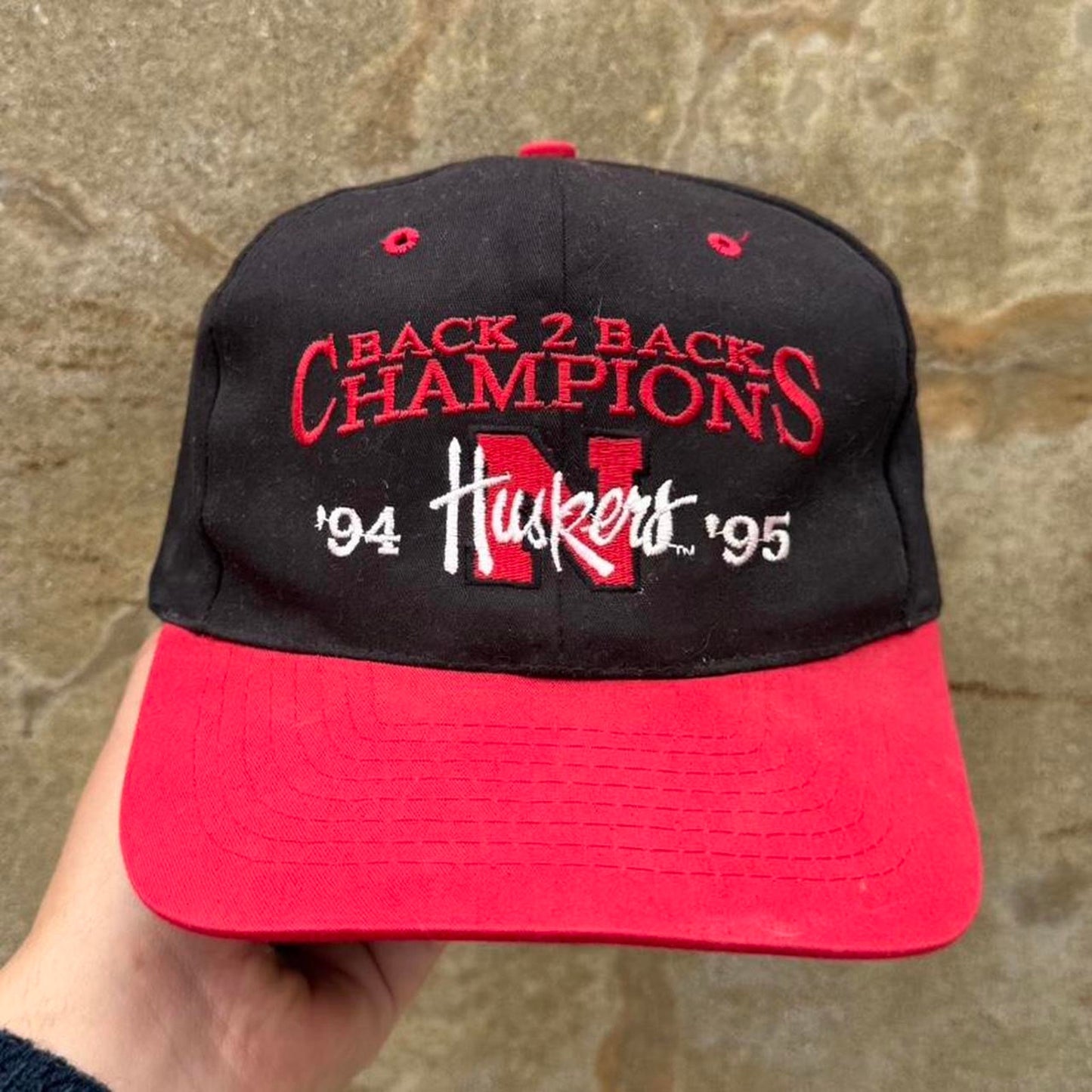 Vintage 1995 Nebraska Huskers Back 2 Back Champions Snapback