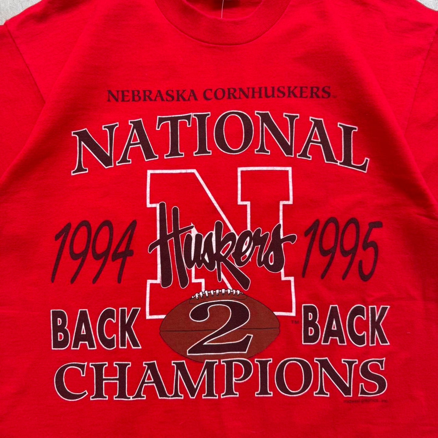 Vintage 1995 Nebraska Huskers National Champions Back 2 Back T-Shirt - Large