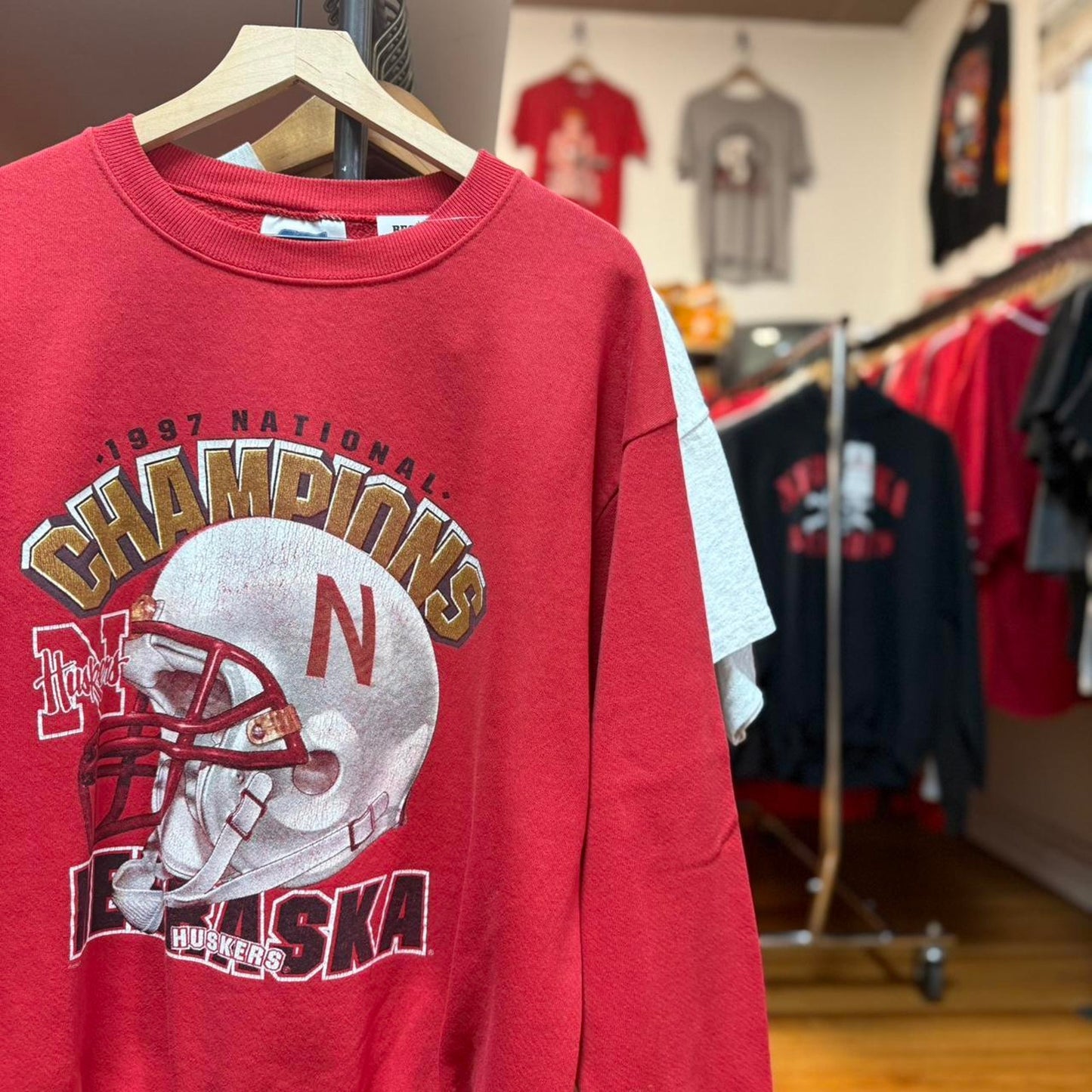 Vintage 90s Nebraska Huskers Helmet National Champions Crewneck - Large