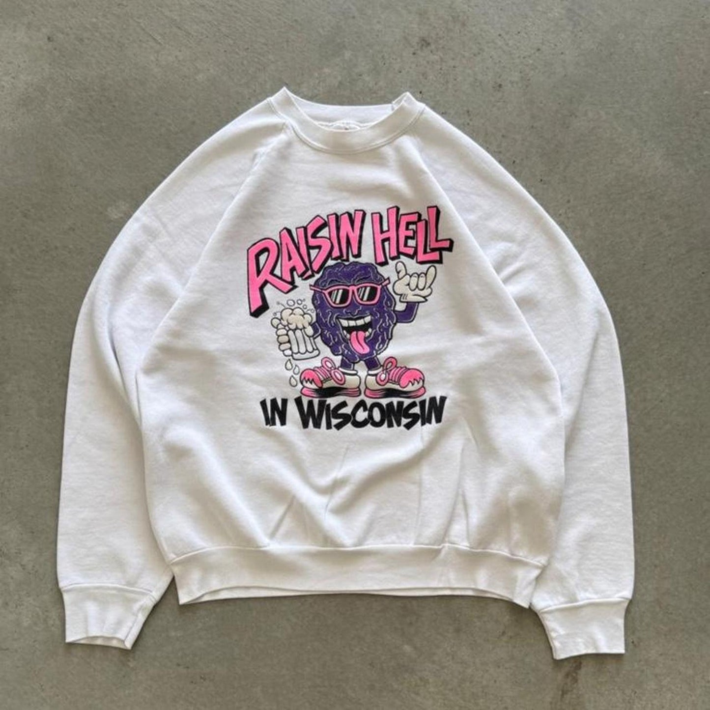 Vintage 80s Raisin Hell in Wisconsin Drinking Alcohol Crewneck - X-Large