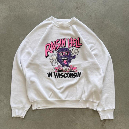 Vintage 80s Raisin Hell in Wisconsin Drinking Alcohol Crewneck - X-Large