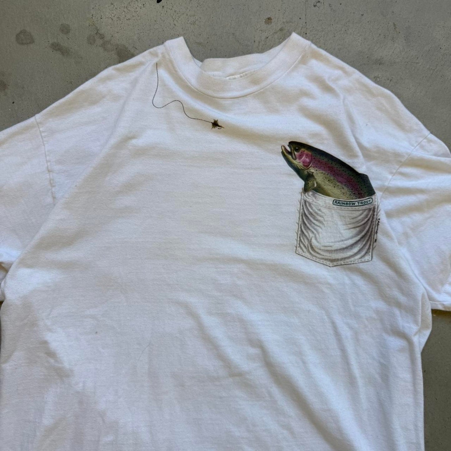 Vintage 90s Fishing Salmon Pocket Animal T-Shirt - X-Large