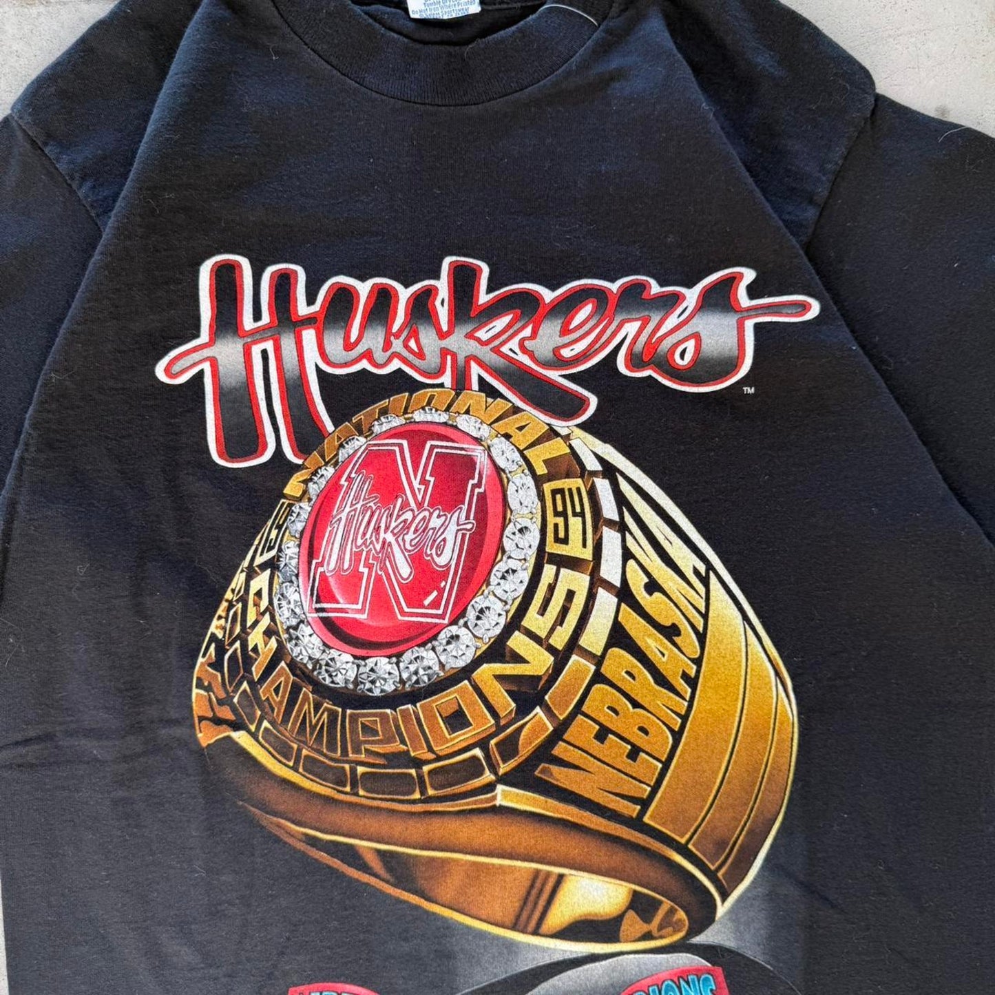 Vintage 90s Nebraska Huskers Championship Ring T-Shirt - Medium
