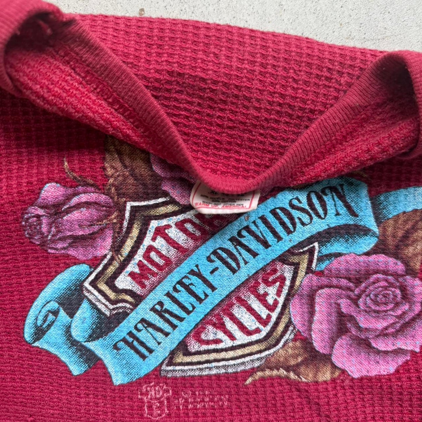 Vintage 80s 3D Emblem Harley Davidson Rose Thermal Shirt - X-Large