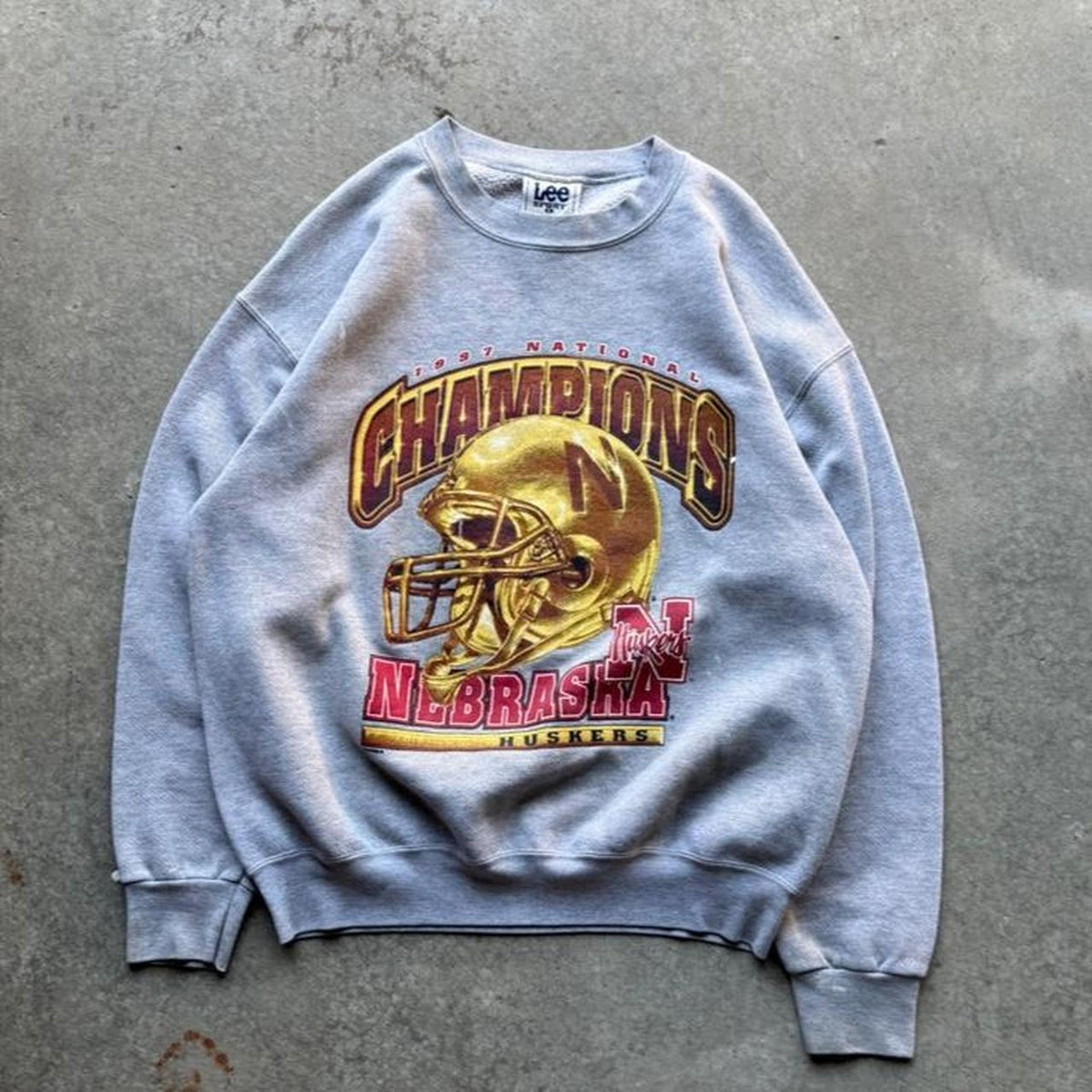 Vintage 90s Nebraska Husker Champions Gold Helmet Crewneck - Large