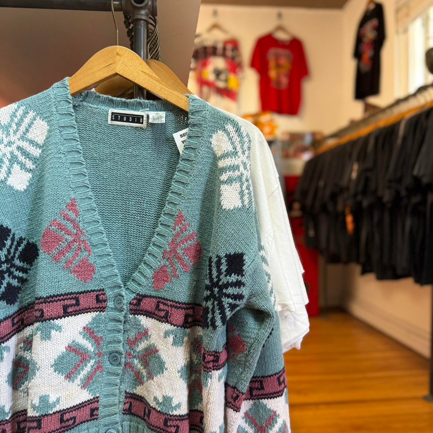 Vintage 90s Knitted Cardigan Sweater - Medium