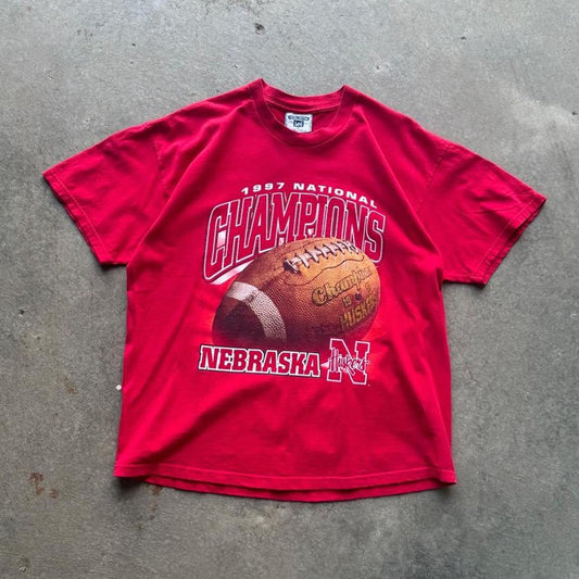 Vintage 1997 Nebraska Huskers National Champions Football T-Shirt - X-Large