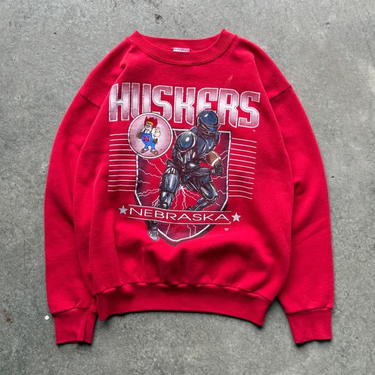 Vintage 90s Nebraska Huskers Lightning Soldier Crewneck - Large