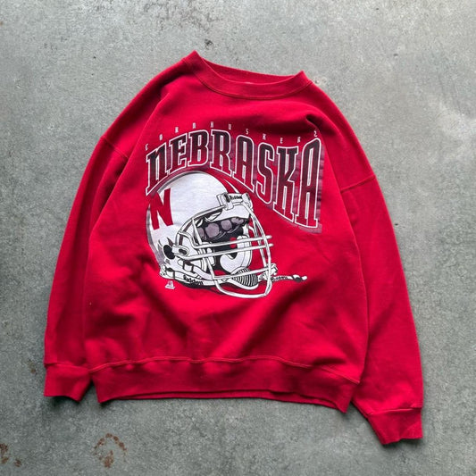 Vintage 90s Nebraska Huskers Helmet Crewneck - X-Large
