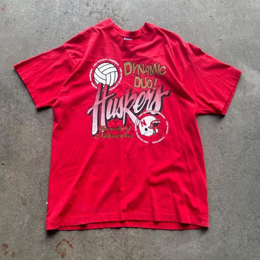 Vintage 1995 Nebraska Huskers Football Volleyball Champions T-Shirt - X-Large