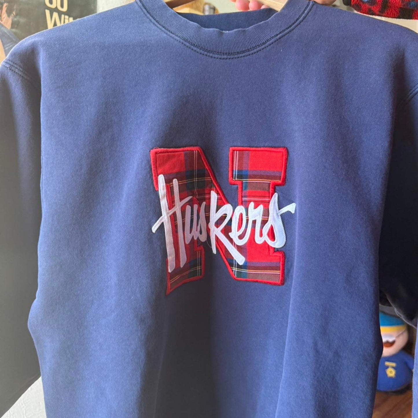 Vintage 90s Nebraska Huskers Plaid N Crewneck - Medium
